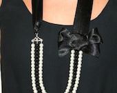 Black and white pearl necklace long statement necklace pearl and bow necklace long pearl necklace black and white-Ooh La La Necklace