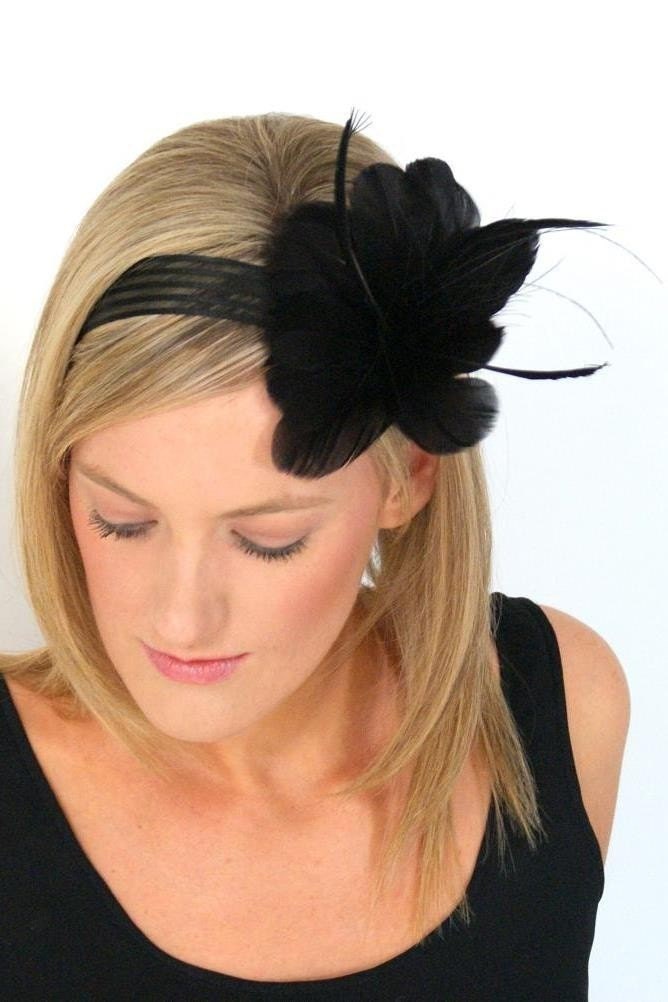 Black fascinator black flower headband feather flower hairpiece headband lace and feathers ribbon hairpiece- Fancy Dress Hairpiece