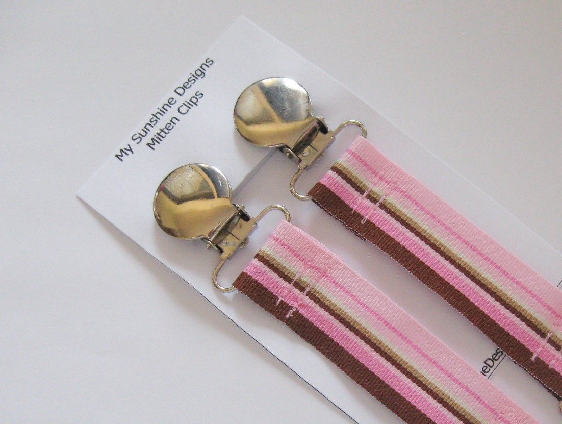 Mitten Clip .... Pink/Brown Stripe