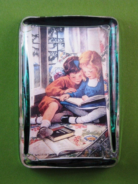 Teacher's Gift Jessie Willcox Smith's Children Reading Large Rectangle Glass Paperweight Book Lover