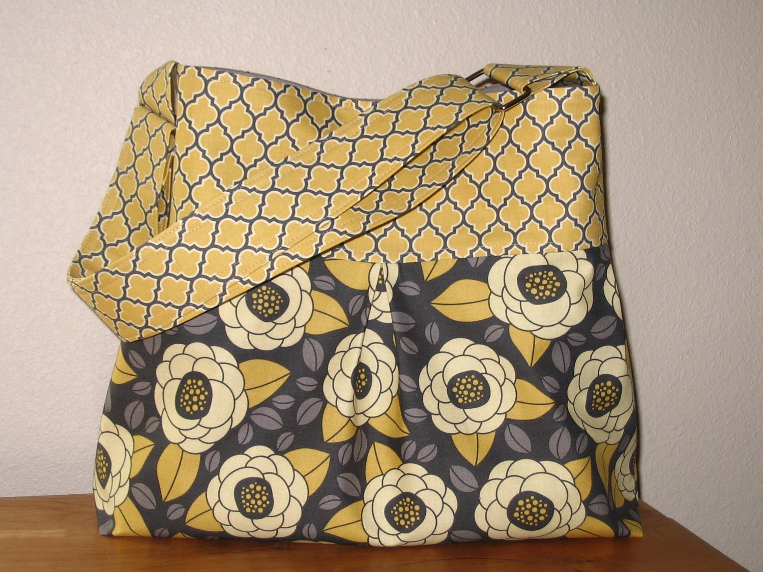 Pleated Hobo Messenger Bag in Joel Dewberry's Bloom in Granite Aviary 2