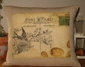 Decorative Pillow French  Postcard Bird Pillow Cover
