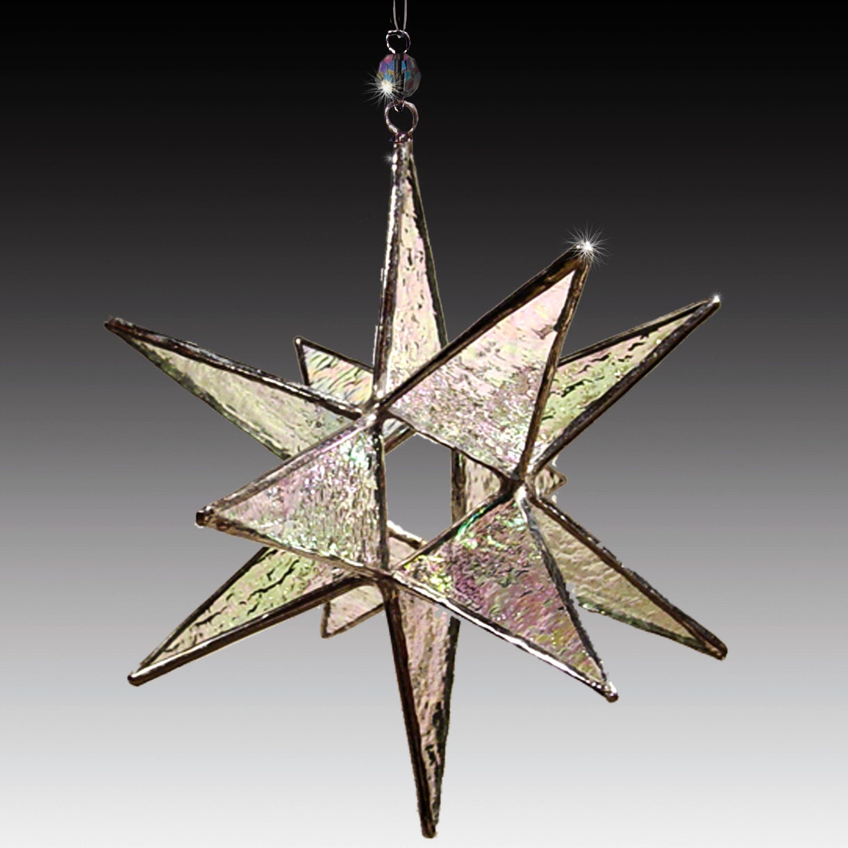 3D Stained Glass Micro Moravian Star - Clear Iridized.