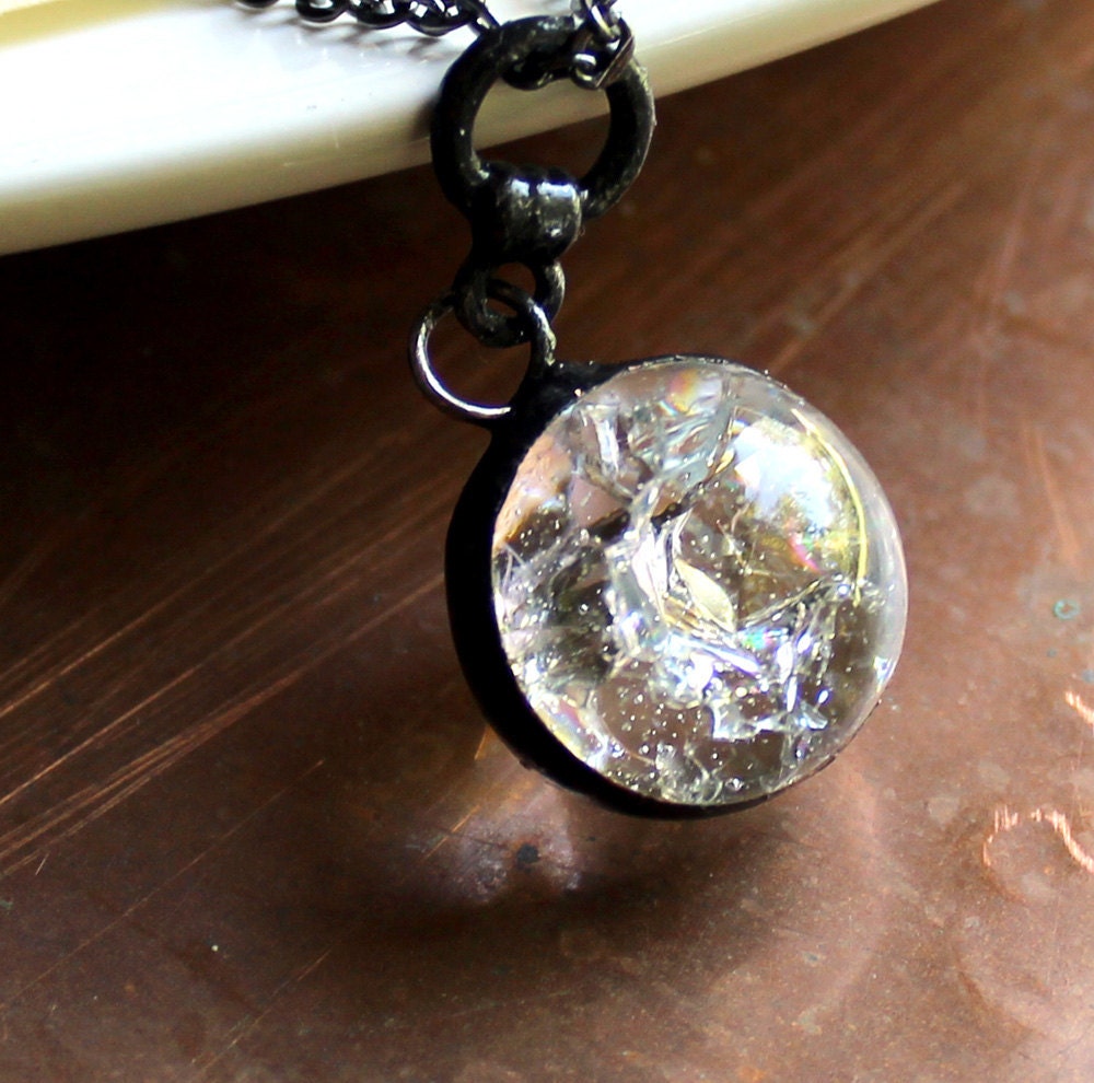 Clear Crackel Glass Marble Orb - Stained Glass Jewelry Necklace