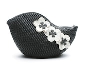 Vintage Style Cosmetic Bag out of Bathing Cap - Black - Three Flowers