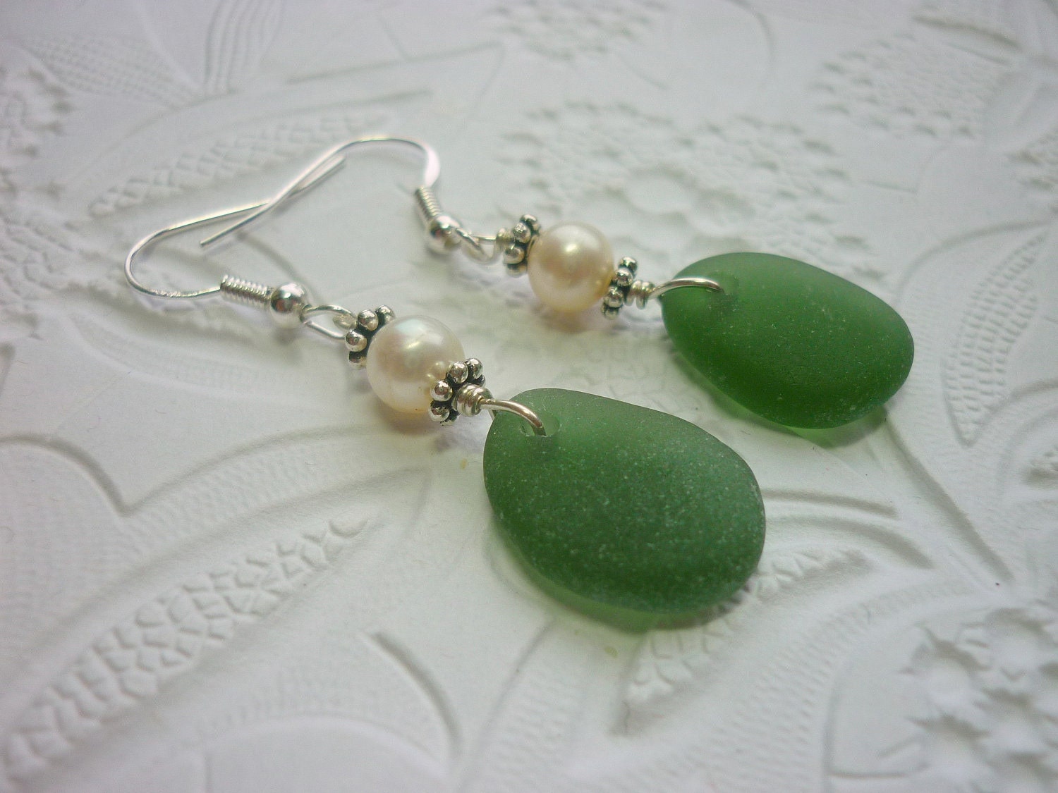 Sea Glass Earrings Teal Green - Beach Seaglass Wedding