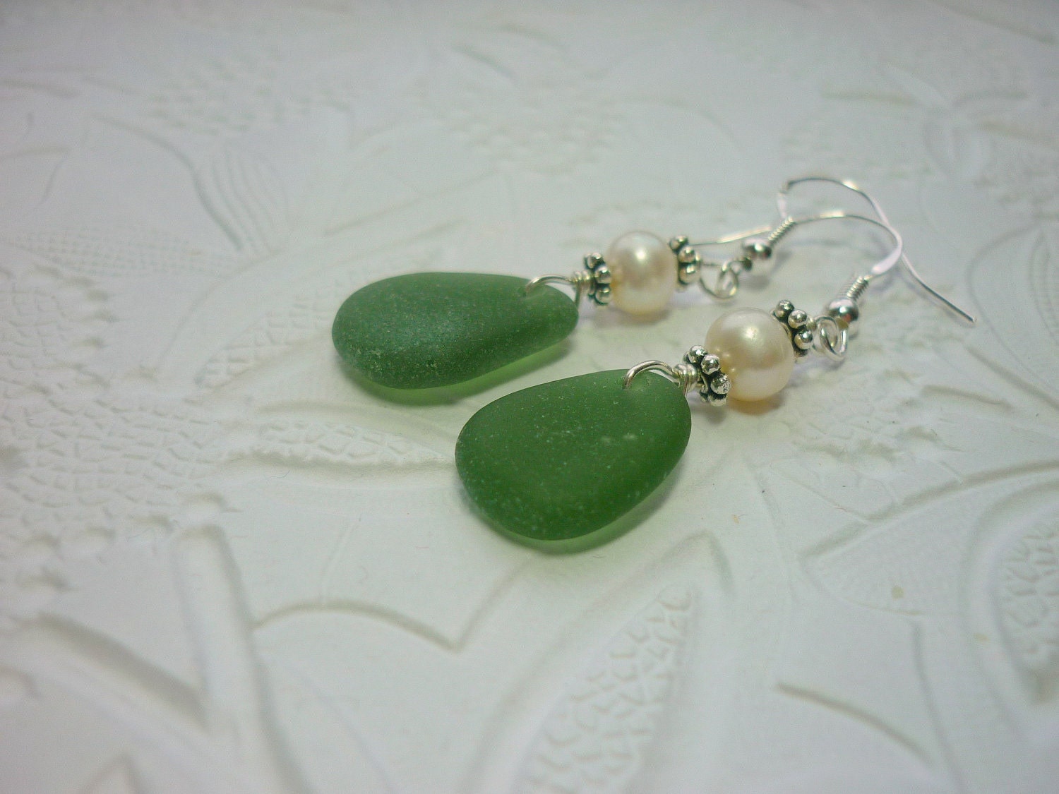 Sea Glass Earrings Teal Green - Beach Seaglass Wedding