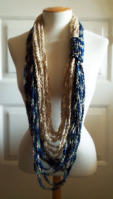 Chain Stitch Infinity Scarf - Muliti Colored Blue & Multi Colored Sand