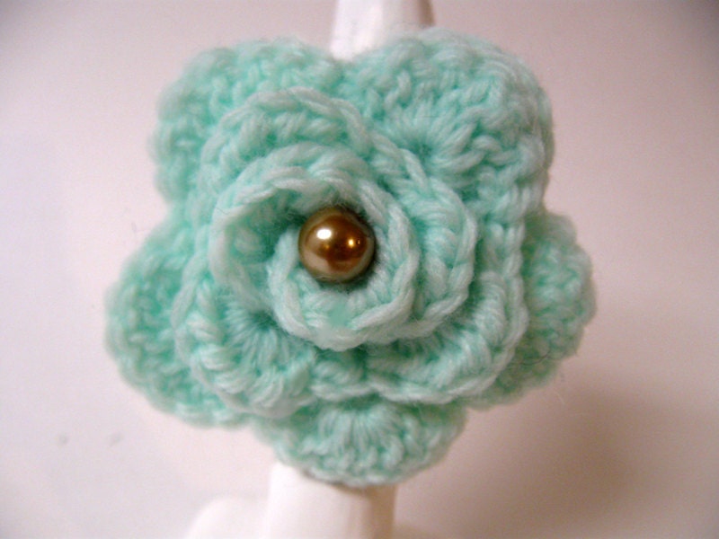 Crochet Rose Ring- Seafoam Green
