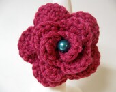 Crochet Rose Ring-  Fuchsia