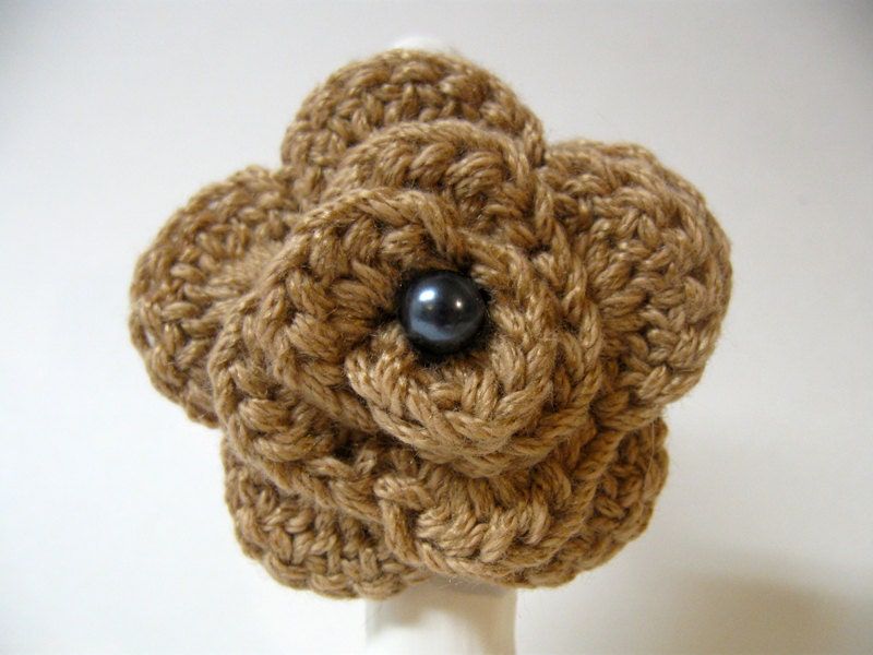 Crochet Rose Ring-  Sepia