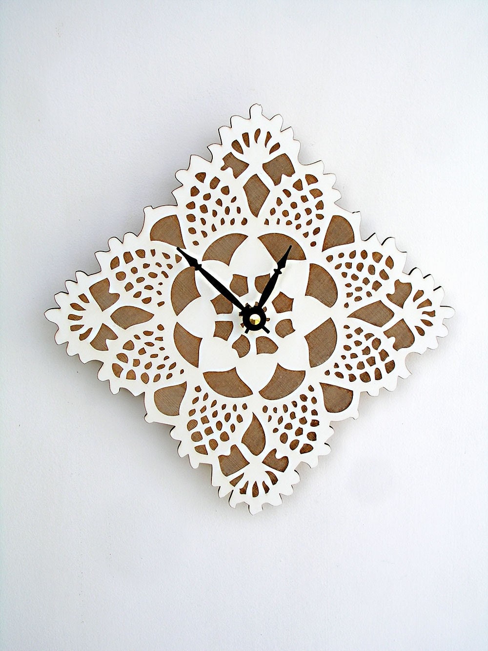 white square doily clock