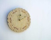 rustic cottage chic bamboo doily clock with brass hands