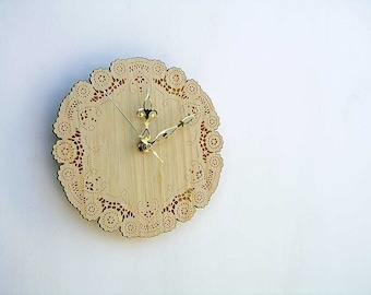 rustic cottage chic bamboo doily clock with brass hands