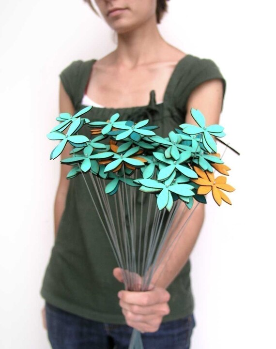 spring flowers for mother's day, set of NINE - choose from aqua, tangerine, red, chartreuse