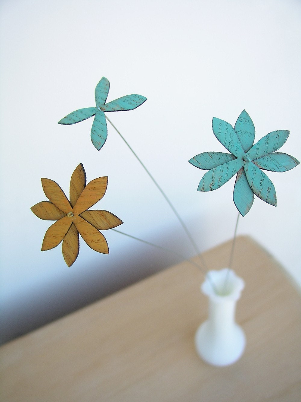 wood flowers - set of SIX - choose from aqua chartreuse red tangerine