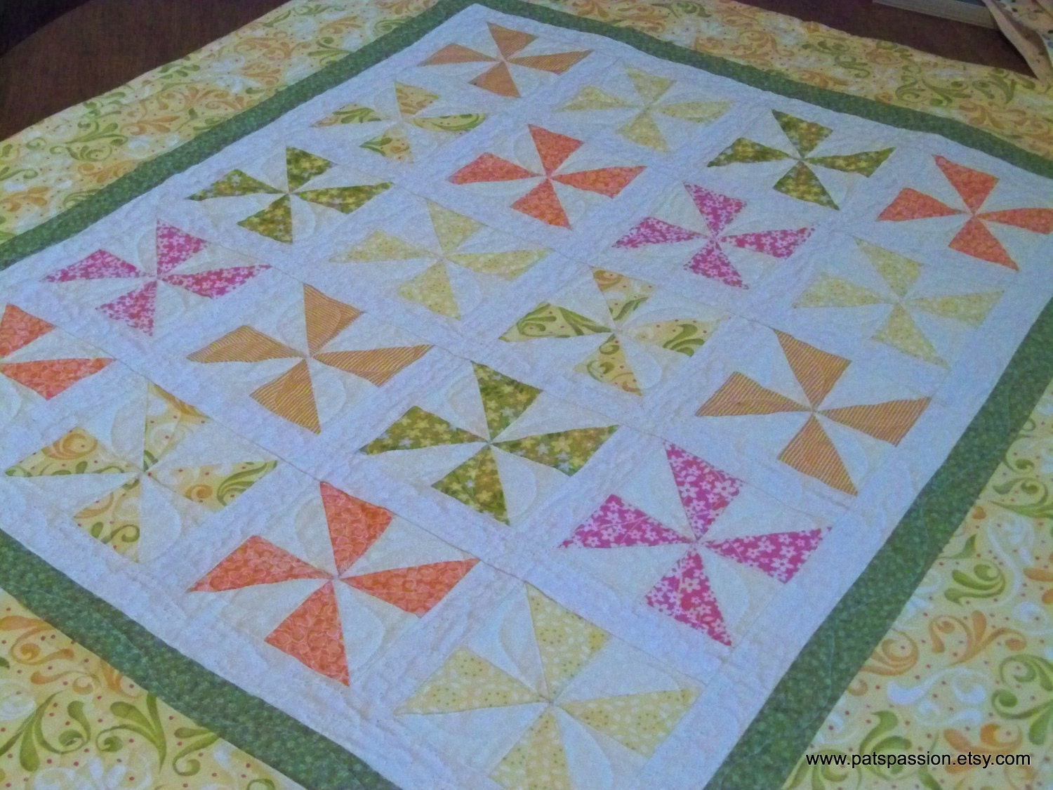 Pinwheel Summer Table Topper, Baby Quilt or Spring Accent Quilt