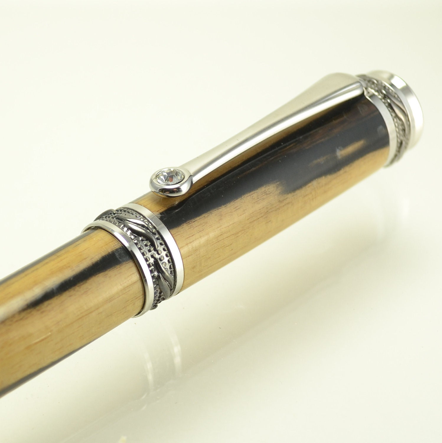 ON SALE - Black & White Ebony Rollerball Pen - Handcrafted Executive Rollerball Pen