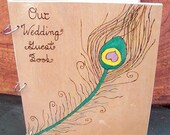 Peacock Feather Wood  Wedding Guest Book