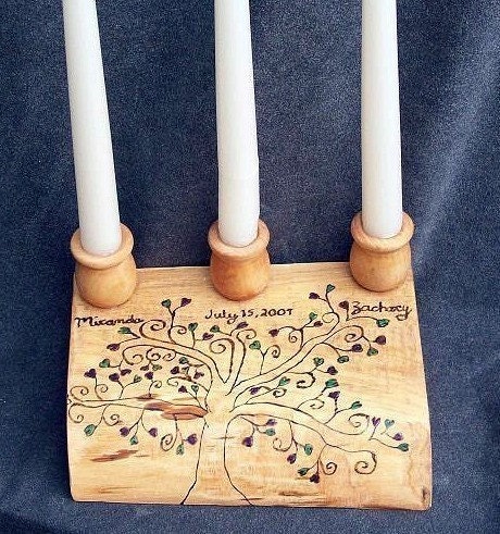Wedding Unity Candle Holder Custom and Personalized Wood Tree Design