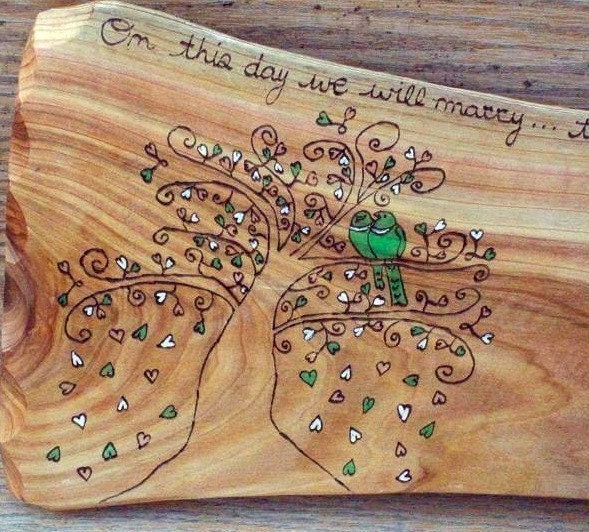 Wood Wedding Guest Book Alternative Wood With Tree and Birds Design