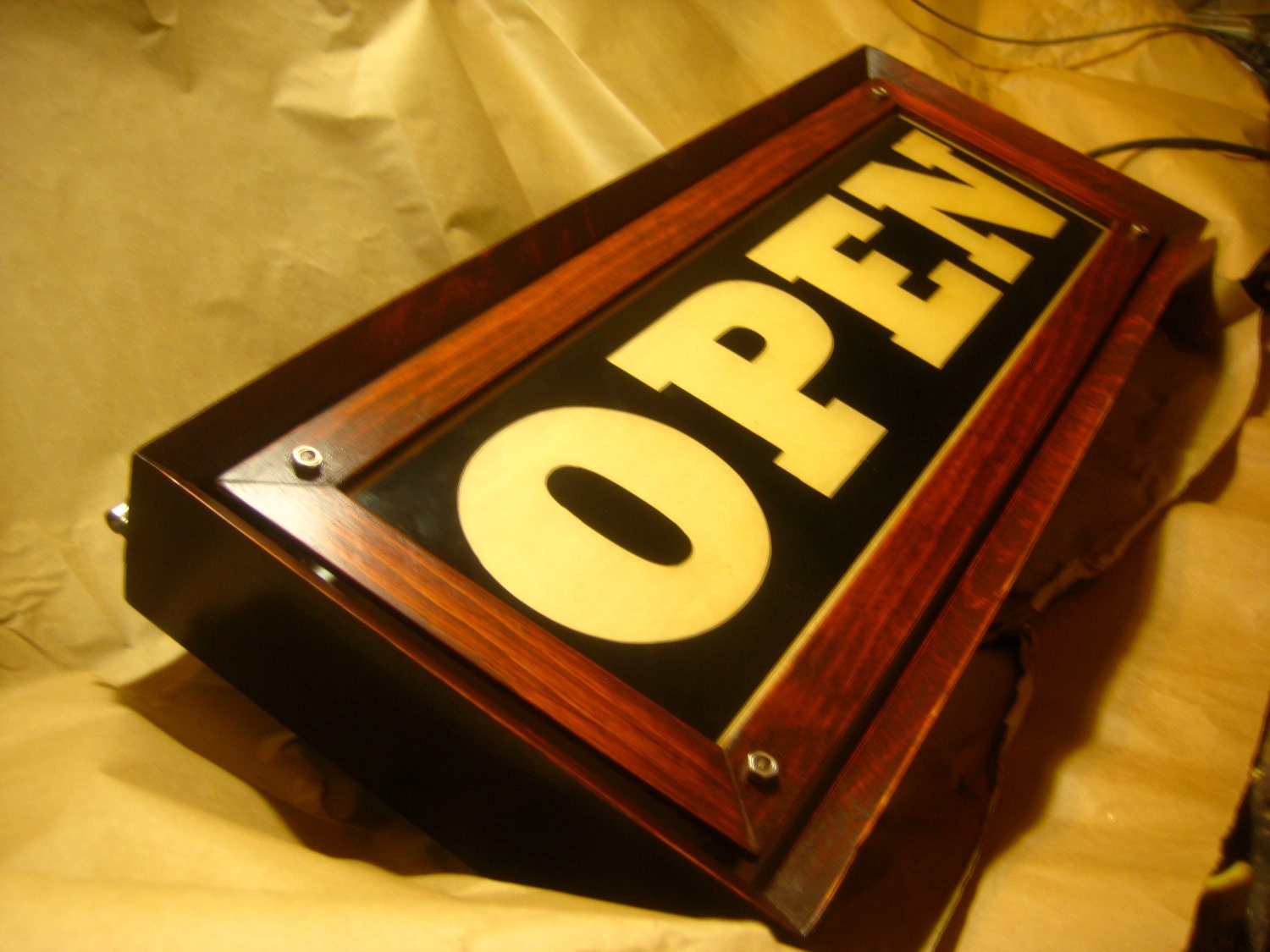 Custom Handmade Wood and Neon OPEN Sign - Hanging