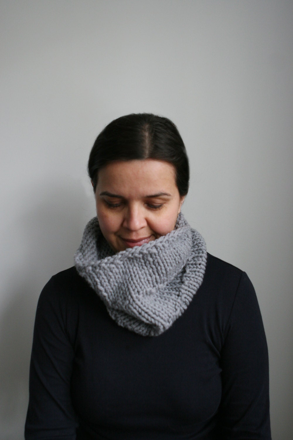 Hand Knit, Simple Cowl. Soft Merino Wool, in Steel.