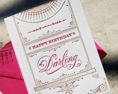 Happy Birthday Darling Decorative Letterpress Greeting Card