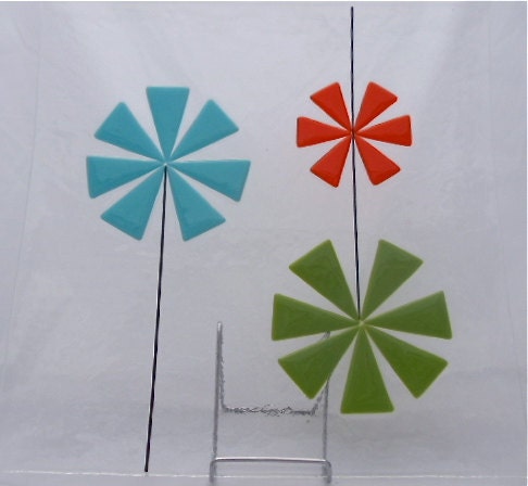 Fused Blown Glass Hand Cut Modern or Mid Century Large Floral Platter great for serving or display