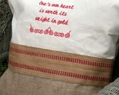 Clearance One's Own Heart Rustic Canvas and Natural Burlap Pillow Cover 20x20