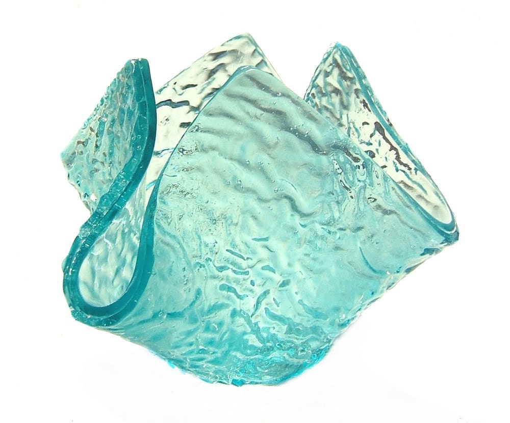 Aqua Blue Flower Vase, Candle Holder, Candy Dish