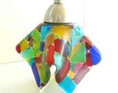 Mosaic Pendant Light Fixture in Multi-Colored Art Glass