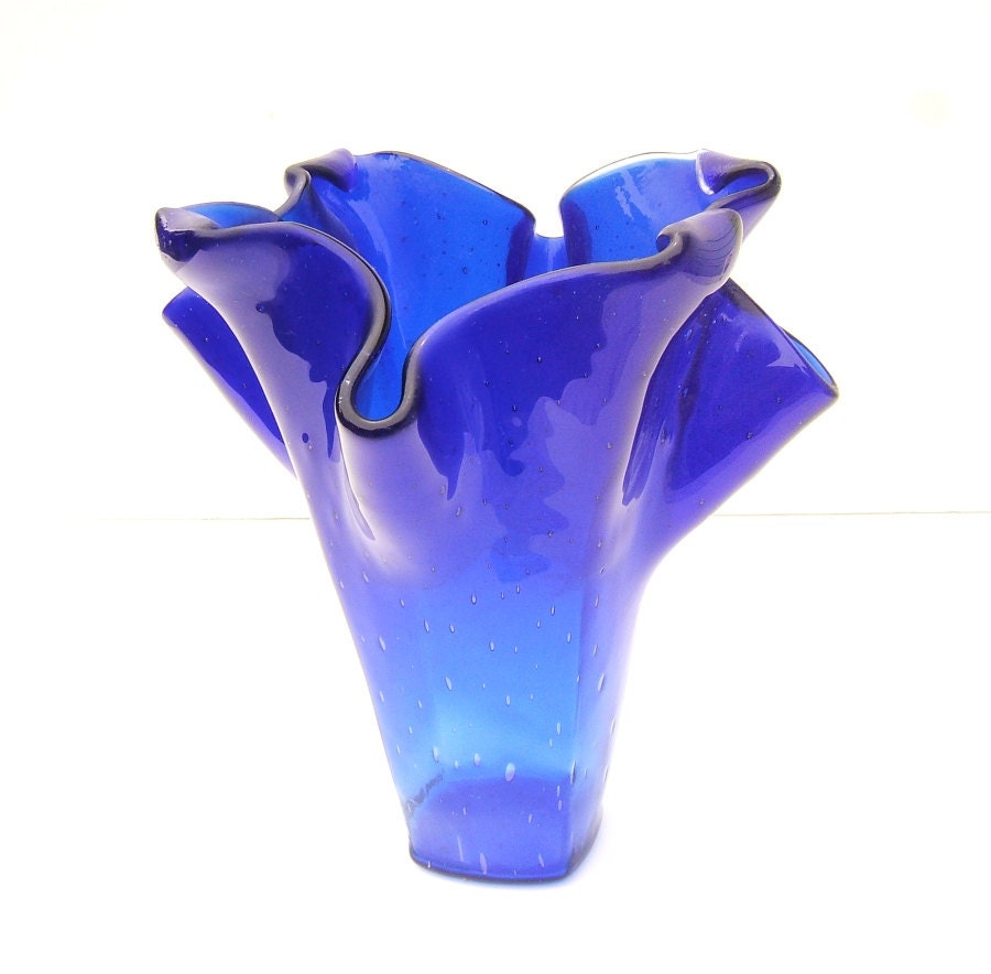 Cobalt Blue Art Glass Vase l Unique Gift l Table Centerpiece