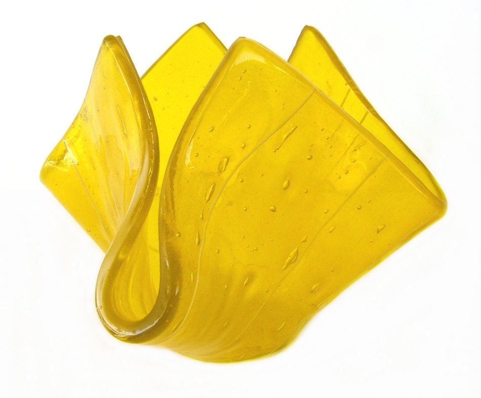 Yellow Art Glass Vase l Candle Holder l Candy Dish Bowl