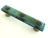 Slate Blue, Green Wisps, and Bronze Drawer Pull or Handle