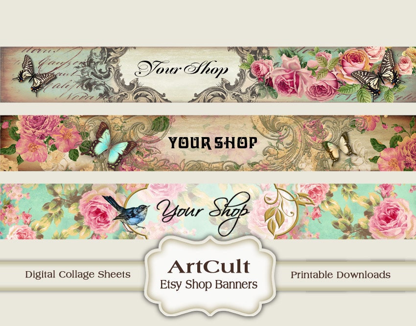ETSY SHOP BANNERS, Set No12 - Multipurpose digital images/ Printable Download/ Digital Collage Sheets/ Bookmarks/ Paper Goods