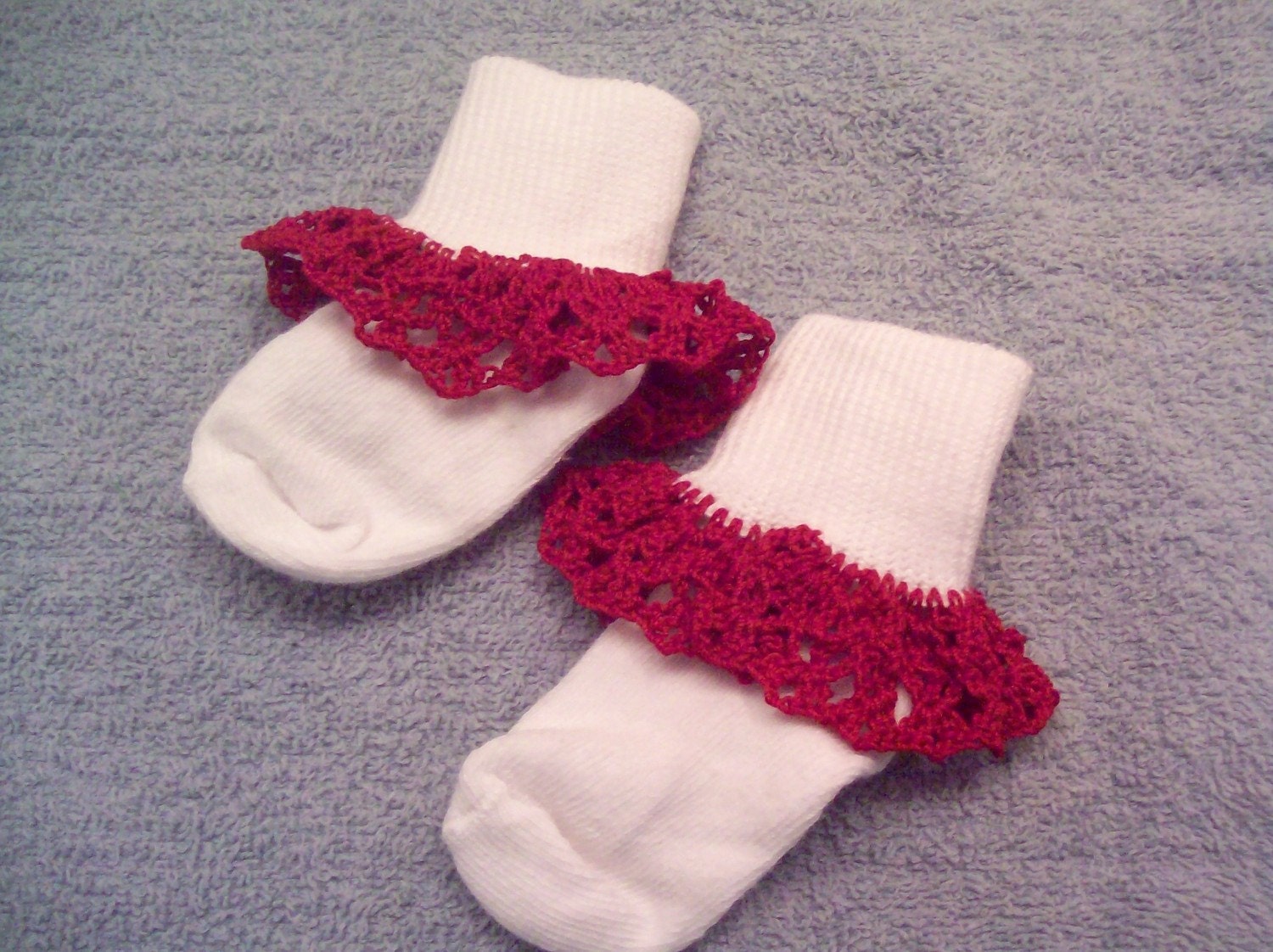 Childs Socks, Red Crochet Lace