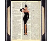 AUDREY HEPBURN art print on vintage dictionary book page art print retro movie cinema, Breakfast at Tiffany's print 8x10