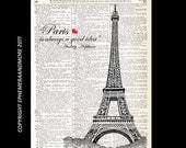 PARIS EIFFEL TOWER France art print Audrey Hepburn quote Paris is Always a Good Idea dictionary print on book page art print 8x10