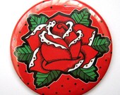 Pocket Mirror 2.25 inch Rose & Polka Dot Tattoo Flash Inspired by Dolly Cool