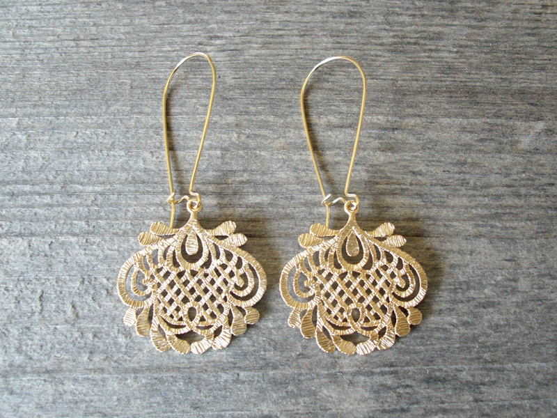 Gold FILIGREE EARRINGS - Chandelier Bohemian Earrings - Bridesmaid Wedding Jewelry - Bohemian Jewelry