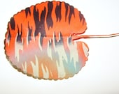 Vintage Millinery Flower Fantasy Foliage Leaves Tiger Stripe Orange Black Aqua