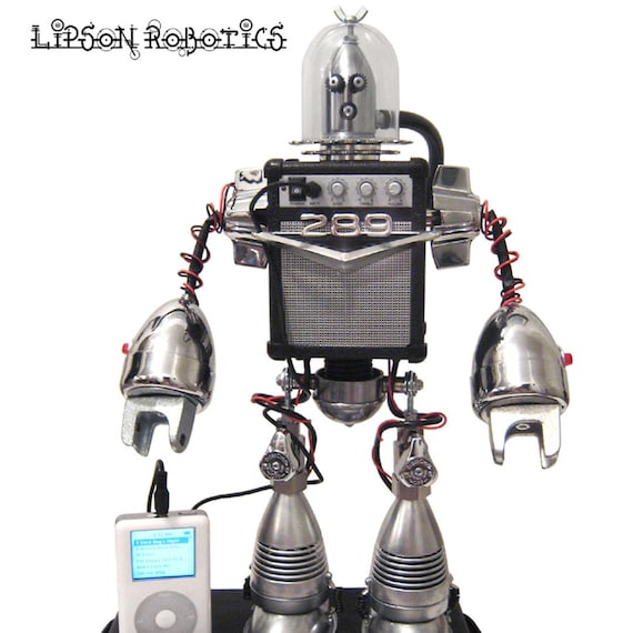Speaker Bot - ipod Playing Assemblage Robot Sculpture