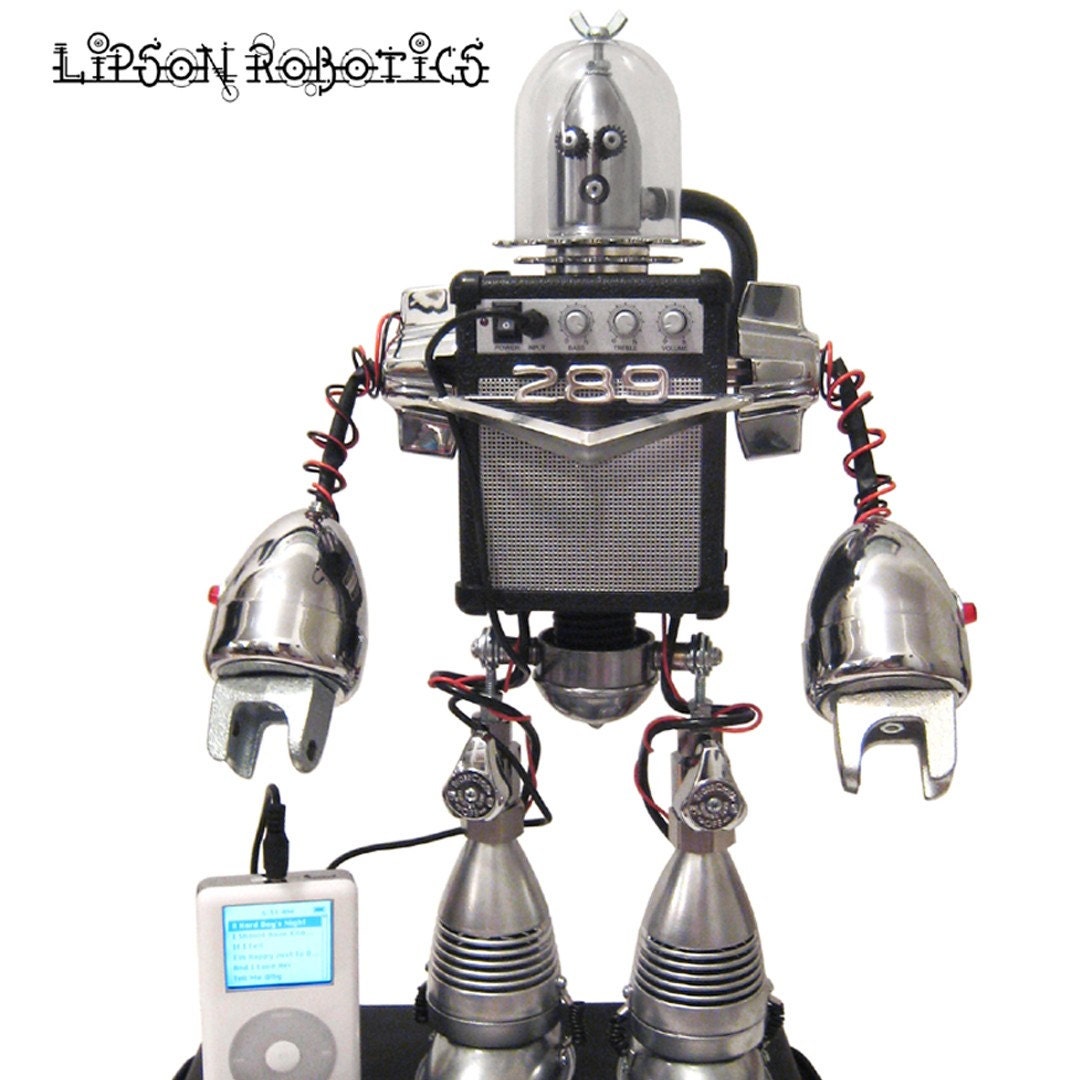 Speaker Bot - ipod Playing Assemblage Robot Sculpture