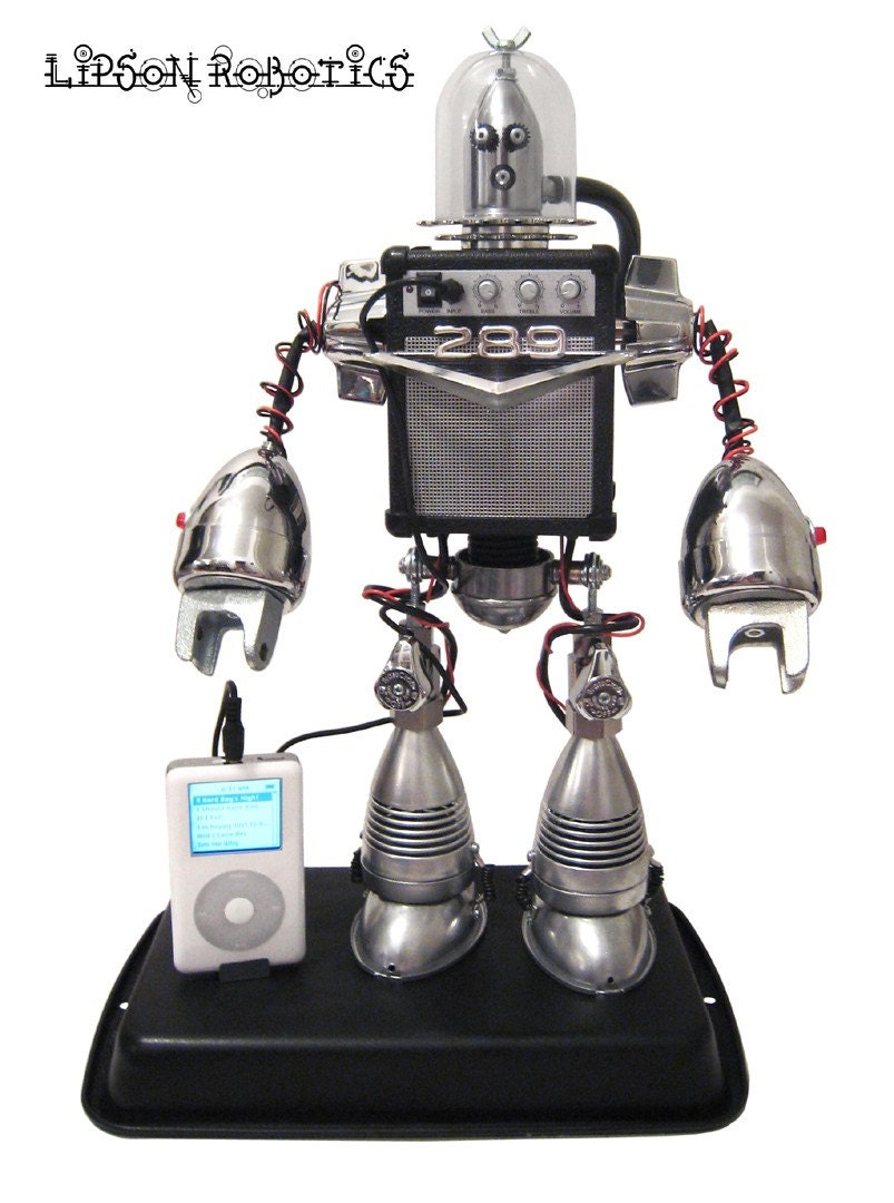 Speaker Bot - ipod Playing Assemblage Robot Sculpture
