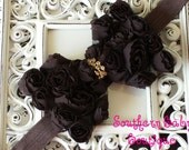 SUPER SALE----Boutique Baby Girl Headband with Rhinestone Rose Flower Bow-------Dark Chocolate-------Romantic Couture