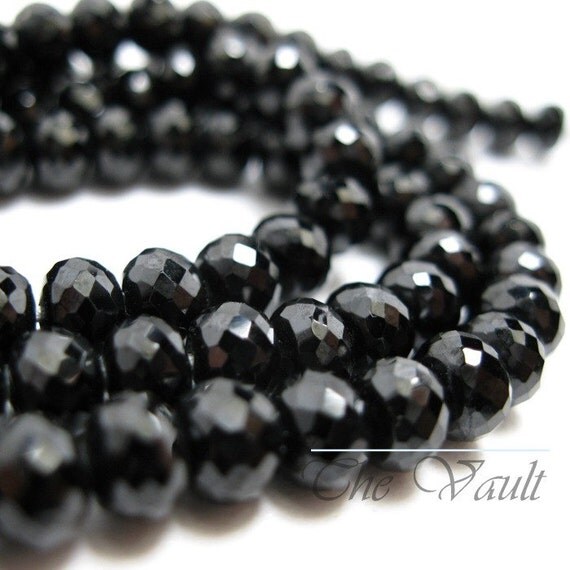 20 Black Spinel 5mm precision faceted rondelles