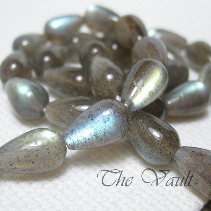 2 Labradorite 11-12mm smooth thru drilled drops