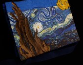 Vincent and the Tardis Hip Bag, bright blue Nerd Purse Geek cross shoulder bag for Doctor Who and Van Gogh Starry Night fans - shoulder bag