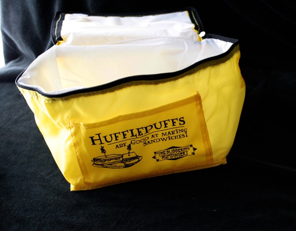 Hufflepuff Sandwich Cooler Bag lunch box zippered Lunch sack / CD carrying case / goldenrod yellow